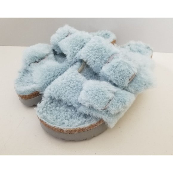 Birkenstock Papillio Arizona Big Buckle Sandals Blue Shearling 38 Narrow - Picture 2 of 5